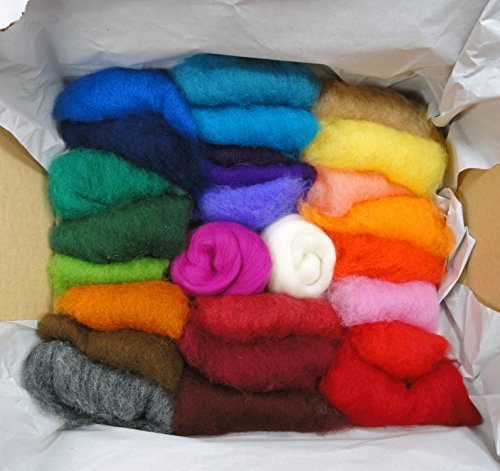 Filzwolle Vlies in bunten Fetzen - 25 Farben, insgesamt ca. 100 Gramm plus 2 Knäuel Merino Filzwolle