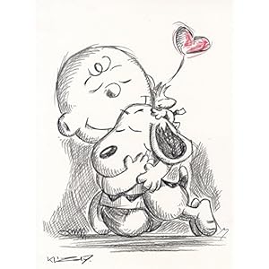 Original Kreidezeichnung auf Zeichenkarton: Peanuts Charlie & Snoopy / 24x32 cm