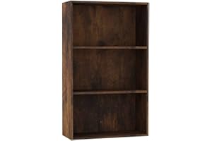 URBNLIVING Oslo Wide 3 Tier Wooden Shelf Bookcase Stand (Rustic Brown)