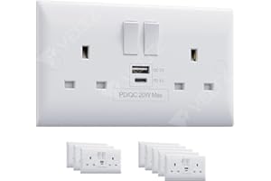USB C Socket | 20W PD USB C & 18W QC 4.0 USB A | Super Fast Charging | VELTZ Pro | Double Plug Wall Socket 13A 2 Gang | White