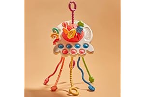 VINIFREDY Baby Montessori Toy Pull String Toy for Toddler 6 12 Months Silicone Development Sensory toy Teething Toy for Kids Educational Toy (RED)