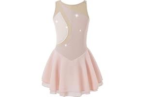 Alvivi Vestito da Pattinaggio Artistico Bambina Leotards Strass Body Danza Classica Abito da Ballo Costumi di Danza Ballerina Samba Rumba Salsa Jazz Danza Moderna