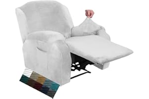 CHELZEN Velvet 4 Piece Recliner Cover Stretch Soft Cover for Recliner Chair Thick Soft Recliner Chair Slipcover (Recliner, White)