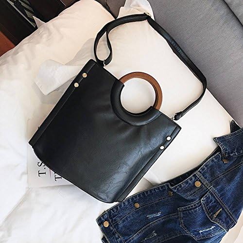 Female Handbags round Wooden Handbag Simple Large Capacity Wild Shoulder Bag , black