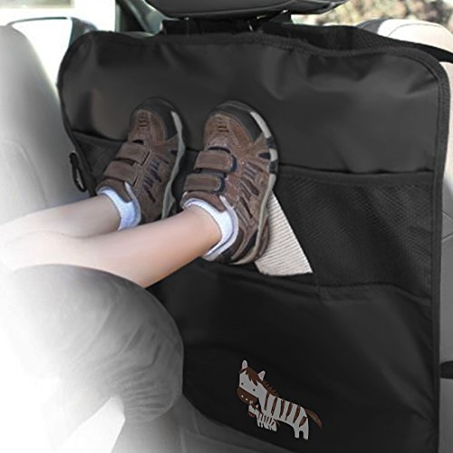 [2 Stück] Autositz Rückenlehnenschutz, Rücksitz-Organizer mit iPad Fach-Wasserdichte Autositz Schoner Autositz Veranstalter Auto Rückenlehnenschutz Kick-Matten (Zebra)