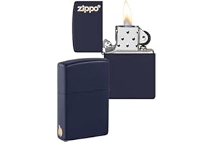 Zippo Encendedor a Prueba de Viento - Diseño de Logo y Llama - Azul Marino Mate - Recargable - Reutilizable - Diseño a Prueba de Viento - Caja de Regalo Hecho en EEUU - Exclusivo en Amazon