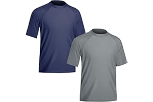 TIZAX 2 Pièces T Shirt Anti UV pour Homme Maillot de Bain à Manche Courte UPF 50+ Rashguard Hauts Tee Shirt de Sport Séchage Rapide