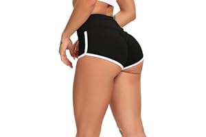 FITTOO Leggings cortos para mujer, pantalones cortos de cintura alta, pantalones cortos anticelulitis scrunch butt cortos para mujer, borde blanco, yoga, fitness, pantalones cortos