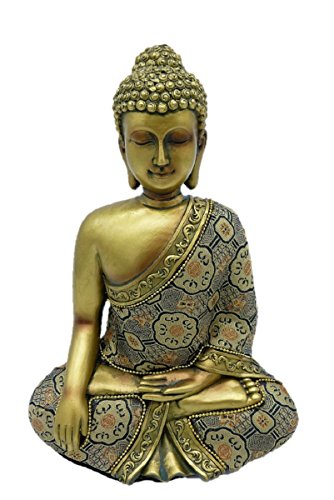 Buddha im Lotussitz mit Stoffgewand Figur Gold 23 cm Buddhismus Feng Shui