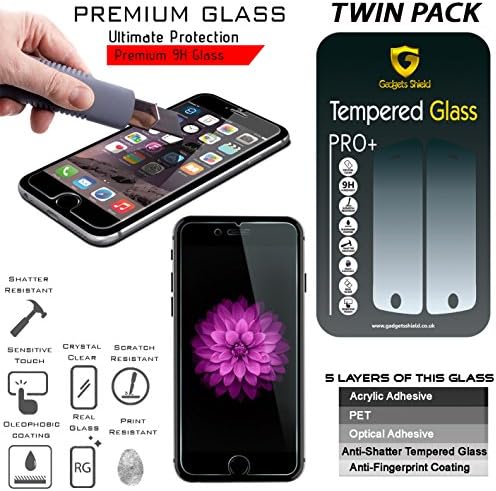 Pack of Two Apple iPhone 7 Plus Gadget Shield® Tempered Glass Screen Protector Film Invisible Shield HD Cover 9H Hardness Crystal Clear HD Quality Shatter & Scratch Resistant - Twin Pack for Apple