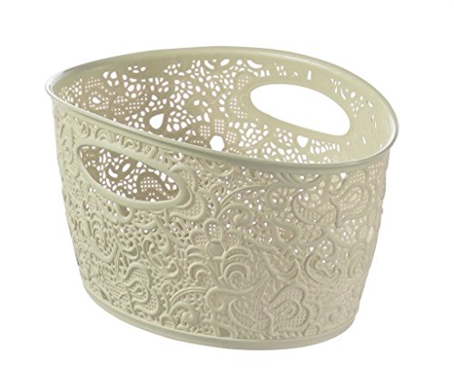 Curver Korb, Fassungsvermögen 7 Liter, Spitzeneffekt, Vintage-Stil, Weiß