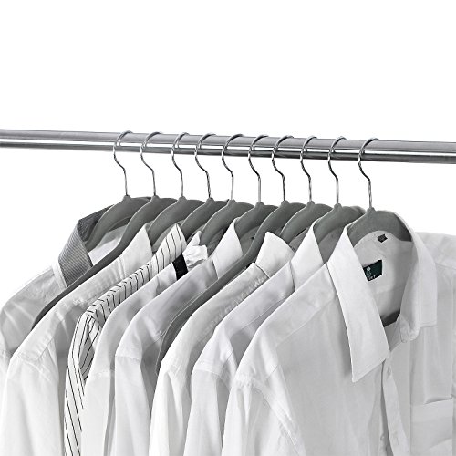 Songmics 50 Stück, mit Hosenstange, Raumspar Anti-Rutsch Kleiderbügel, Flordecke, Grau CRF50G - 2