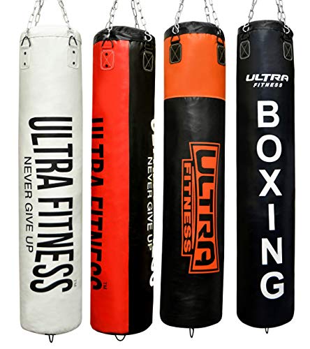 ULTRA FITNESS, Sacco da Boxe Imbottito da 1,2 m e 1,5 m, con Catena in Acciaio, Nero e Arancione, 152,4 cm