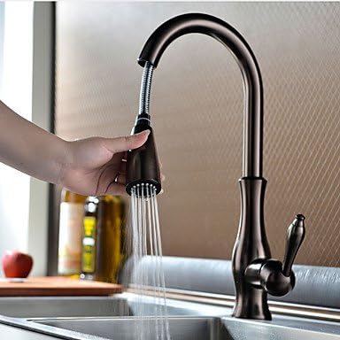 SHUYOU® Traditional Oil-rubbed Bronze Finish One Hole Single Handle Deck Mounted Rotatable Pullout Spray Kitchen Faucet