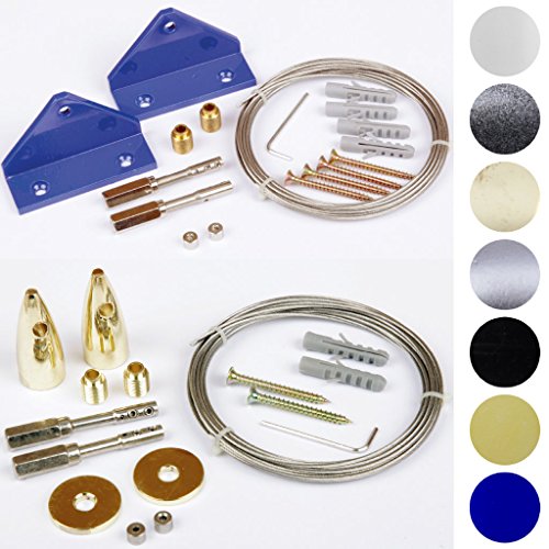 Seilspanngarnitur Niro- Drahtseil Wand + Decke, ca. 5m, Befestigungssystem Gardinen Auswahl: Castello silber – matt - 6