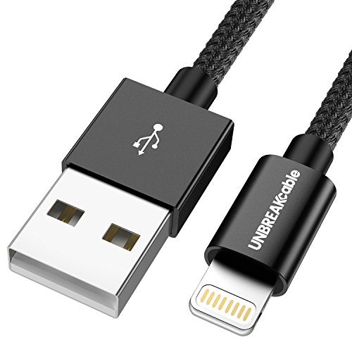 UNBREAKcable Chargeur iPhone  MFI certifi   Apple   3 3ft  1m  Cable Lightning en Nylon pour iPhone X 8 8 Plus 7 7 Plus 6s 6s Plus 6 6 Plus 5c 5s 5  iPad - Noir