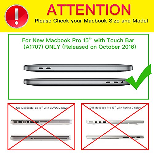iBenzer – Soft-Skin-Serie Kunststoffabdeckung des schweren Kastens für New Macbook Pro 15“ mit Touch Bar und Touch ID (A1707), Schwarz - 2