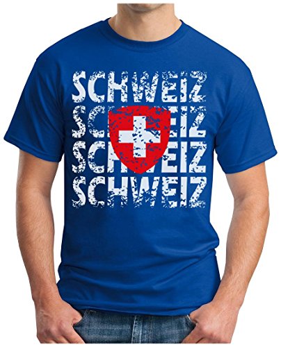 OM3 – SCHWEIZ – T-Shirt SWITZERLAND EM 2016 FRANKREICH FRANCE FUSSBALL FANSHIRT SOCCER CUP SPORT TRIKOT EUROPAMEISTER, XXL, royalblau