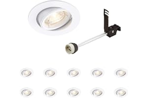 NATIONAL LIGHTING CAST Recessed Lighting - Mains Powered LED Spot Lights Downlights for Ceiling - IP20 Rated GU10 Fitting for Halogen or LED - Matt White Finish, Adjustable Tilt Version – Pack of 10
