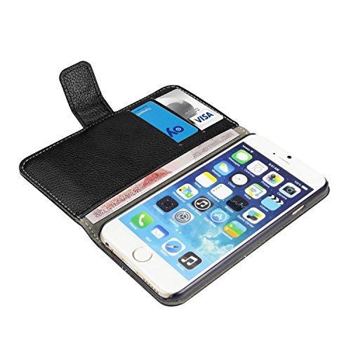 SAVFY iPhone 6 Case - Leather Case for Apple iPhone 6 4.7 Inch Flip Black Cover With [ Holder Support & ID Card Slot ] Magnetic PU Cover High Quality Pouch + Free Screen Protector & Stylus Touch Pen