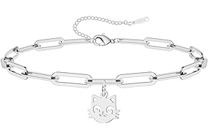 Dreamtimes Bonita pulsera de tobillo con colgante de gato para mujer acero inoxidable ajustable cadena de pie de verano hipoalergénica para amantes de las mascotas regalo delicado para uso
