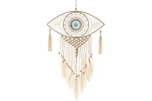 ‎HAB & GUT HAB & GUT -HA510 Dream Catcher Eye with Feathers 35 x 60 cm Macrame Dream Catcher Boho Wall Hanging