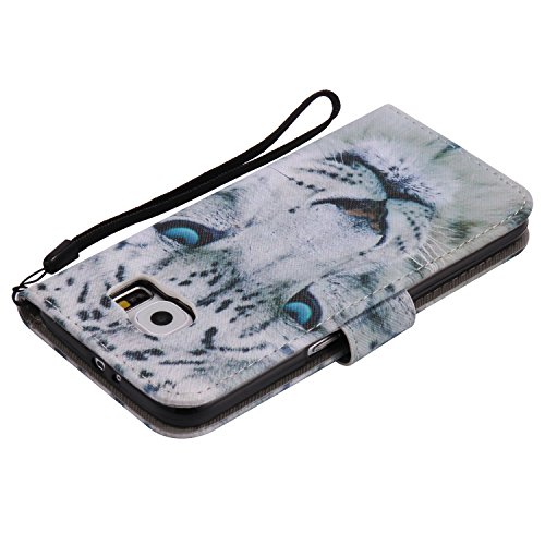 Feeltech Samsung Galaxy S6 Hülle PU-Leder und Brieftasche Bunte Muster Fall mit Magnetverschluss, Hybrid-Kickstand mit Stand-Funktion, schlagen Sie schützende weiche TPU Stoßstangenabdeckung und Kreditkartenhalter für Samsung Galaxy S6 Handgelenk Bügel-Buch-Art-Geldbeutel-Tasche mit 2 In 1 Berühren Sie Stift – White leopard - 7