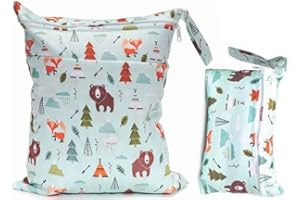 OWOAOOwl 2 Stück Stoffwindeln Nasstaschen,Wickeltasche Wetbag,Nasstaschen Wiederverwendbare,Wetbag Organiser Beutel,Wet Dry Cloth Windeltasche,Nasstaschen für Kindergarten,für Baby Reisen Unterwegs