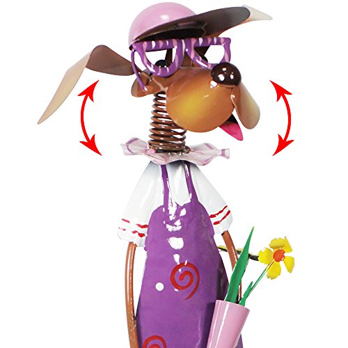 COM-FOUR® Dekofigur „Hundedame mit Blumen“, Gartenfigur aus bunt lackiertem Metall im Hunde-Design, ca. 63×21,6x12cm - 6