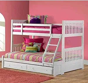 Aprodz Getech Kids Twin/Full Size Mango Wood Bunk Beds with Storage for Bedroom (Mango - White)