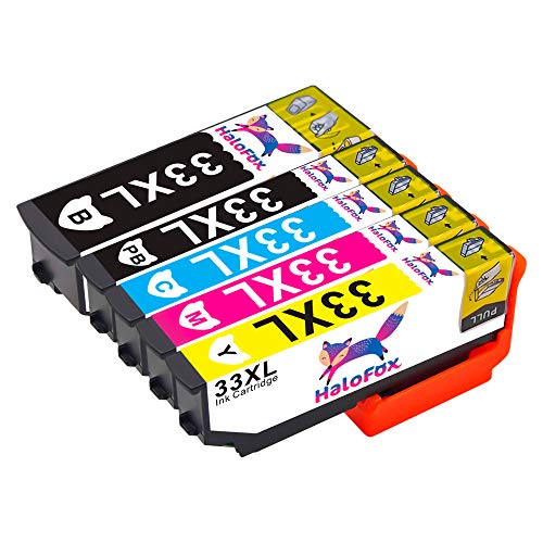 HaloFox 5 Cartuchos de Tinta 33XL (T3351 T3361 T3362 T3363 T3364) BK/PBK/C/Y/M para Epson Expression Premium XP-530 XP-540 XP-630 XP-630 Series XP-635 XP-640 XP-640 Series XP-645 XP-830