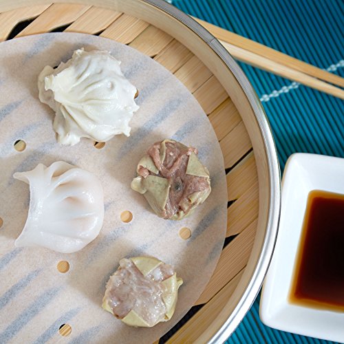 Andrew James – 22.86cm (9 Inch) Bambusdämpfer mit Edelstahlringen – 2 Etagen – Inklusive Essstäbchen Set und Dim Sum Dämpferpapier - 8