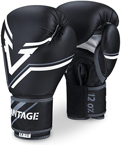 Vantage combat elastic boxing gloves, MMA Sparring Muay Thai kickboxing boxing gloves, black, 12 ounces