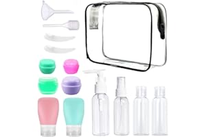 ALEPGLDE 15 pezzi Bottiglie da Viaggio Set, Bottiglie da Viaggio in Silicone, contenitori da viaggio per liquidi, flaconi viaggio ricaricabili per lozione shampoo balsamo gel doccia Senza BPA