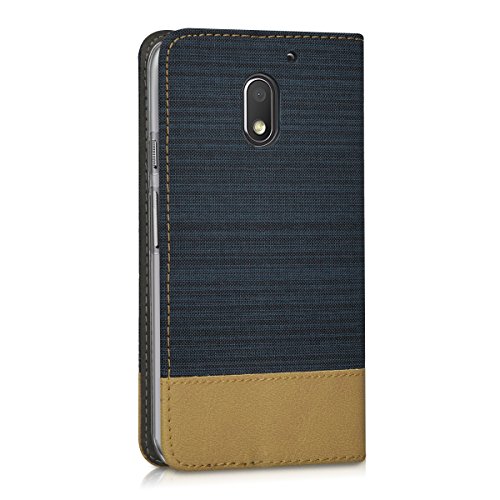 kwmobile Funda para Motorola Moto E3 - Carcasa de  Tela  y  Cuero sint  tico  - Case con  Soporte  en  Azul Oscuro marr  n 