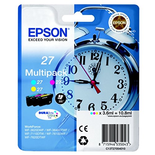 Epson original - Epson WorkForce WF-7620 DTWF (27 / C13T27054020) - 3 x Tintenpatrone MultiPack (cyan, magenta, gelb)