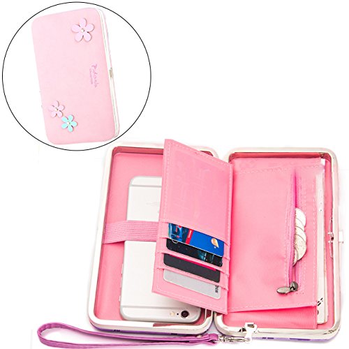 Portafogli da Donna Borsa con Diamante Fiore Modello, Bonice Multifunzionale [Grande CapacitÃ ] Smartphone Wristlet Custodia Case Cover per iPhone 8 /8 Plus /X / 7 /7Plus /6S /6S Plus /6 /6Plus /SE /5S, Galaxy S8 Plus /S8/S7 Edge /A3/A5/A7/J3/J5/J7 2017, Huawei Mate 9/P10/P9/P8 Lite, Sony Xperia XZ/XA/Z2/Z3/M2/Z5, HTC 10, LG K10 /K8 2017/K10/K3/G3/Wiko Lenny 3/2/Jerry etc etc, Moda Portafoglio Donna In PU Pelle Borsellino Con Lampo Porta Carte di Credito, Regalo per Le signore. - Rosa