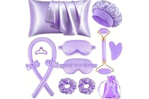 XINYUNXIN 12PCS Heatless Curls Overnight Set, Heatless Curling Set for All Hair Types, Satin No Heat Hair Rollers with Scrunchies & Clips - Safe & Comfortable to Sleep in for Natural Waves(Purple)