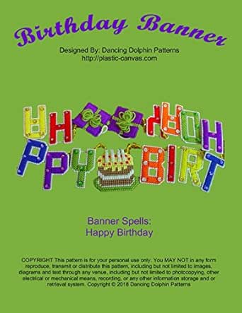 Birthday Banner Plastic Canvas Pattern Ebook Dancing Dolphin
