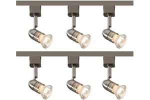MANNINGHAM LIGHTING 3M 3 Meter 6 Spot Brushed Chrome 5W GU10 LED Adjustable Display for Kitchen Office Shop Rail Track Lighting Ceiling Fitting Fixture Straight Bar Spotlights Six Way Lights