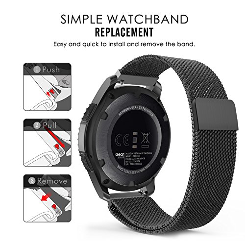 MoKo Samsung Gear S3 Frontier / Classic / Moto 360 2nd Gen 46mm Watch Armband – Edelstahl Milanese Magnet Uhr Band Strap Uhrenarmband Replacement für Samsung Gear S3 Classic Samrtwatch, Schwarz (Nicht für Gear S2 Classic) - 7