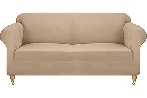 viceroy bedding VELVET STRETCH Thick Sofa Covers 1/2/3/4 Seater Sofa Furniture Protector EASY FIT ELASTIC Jacquard Fabric Couch Settee Slipcover BONUS SIDE STORAGE POCKET (Beige, 2 Seater)