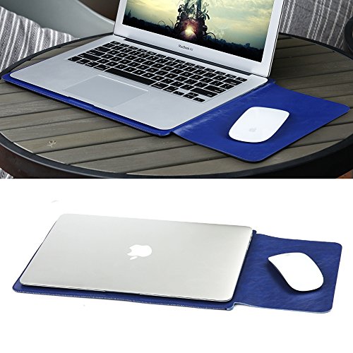 GENORTH® Weiche Hülle Leder Tasche für MacBook Air & Macbook 12 Wasserdicht mit Schutz Tasche für Maus und Netzteil (12 Zoll, Blau) - 2