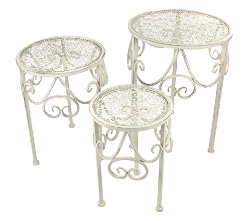 Metall Blumenhocker rund creme 3er Set