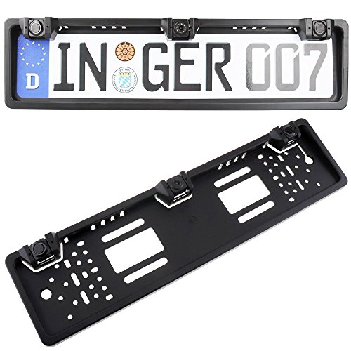 Homelink Coche Impermeable 170° HD Cámara para Vehículo Marcha Atrás Visión Nocturna LED Europeo Impermeable con Placa Revertir Backup Sensor de Estacionamiento + 4.3" LCD Monitor (opción) (Placa R)