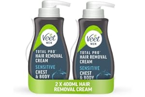 Veet Men Sensitive Hair Removal Cream, Chest & Body, 800ml (2X400ml) - Dermatologically Tested, Promotes Softer Regrowth