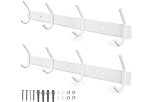 Qiannhee Heavy Duty Coat Racks Wall Mounted 43CM up to 40KG White Coat Hooks Rack Rustproof Clothes Hooks Rail Stainless Steel SUS304 4 Hooks Wall Rack for Door Kitchen Bedroom Bathroom Hallway 2 Pack