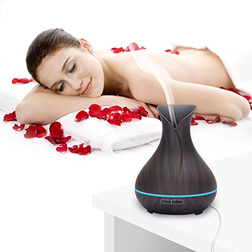 Aroma Diffuser, Luftbefeuchter ultraschall 400ml Raumbefeuchter Humidifier mit Kalten Nebel Abschaltautomatik LED Farbwechsel (Dunkles Holz) - 6