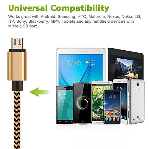 USB-Cabel, H quadratic, 1m / 3,3ft Nylon geflochtenes Android-Kabel für Smartphones, PS4 Controller und mehr (Gold) - 6