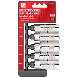 CARBYNE Spark Plug Socket Set - 5 Piece, High Visibility 3/8-Inch Drive SAE & Metric Spark Plug Socket Set - Heat Treated CR-V Steel, Mirror Polish